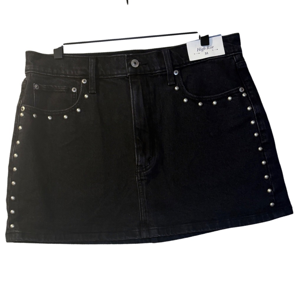 Abercrombie & Fitch NWT Skirt Women's Black High Rise Denim Mini Skirt Size 31 - Picture 2 of 8